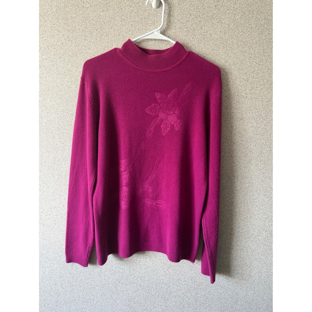 T-C Fashion Womens Purple Floral Knit Mock Neck Long Sleeve Sweater